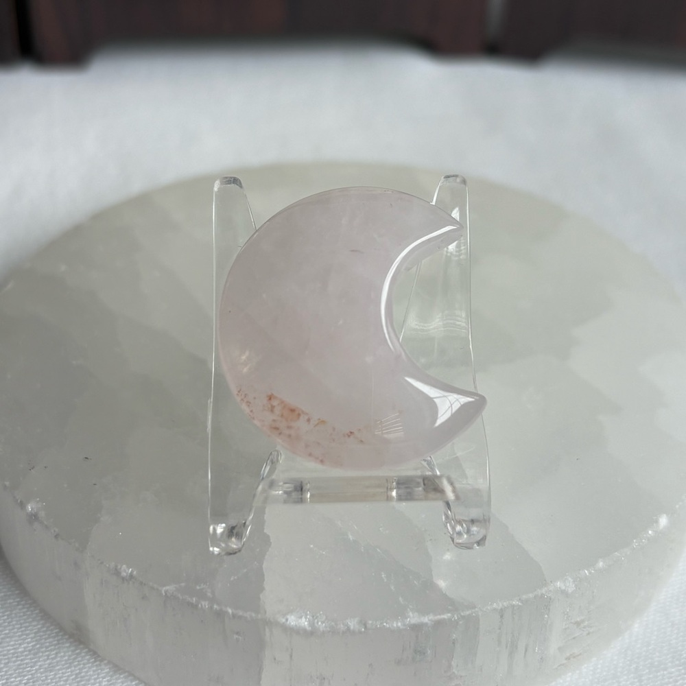Rose quartz crystal moon carving